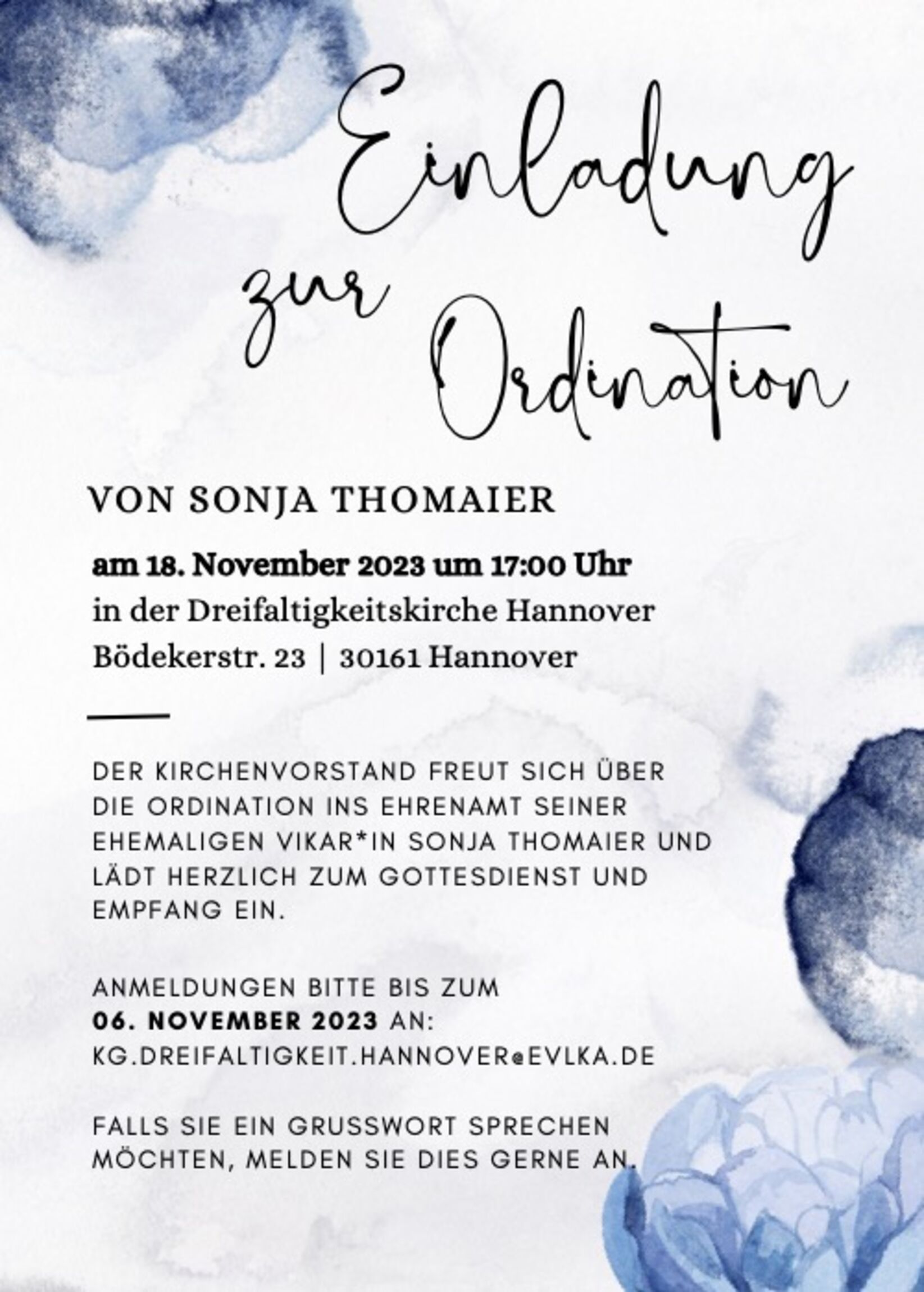 Einladung Ordination Sonja