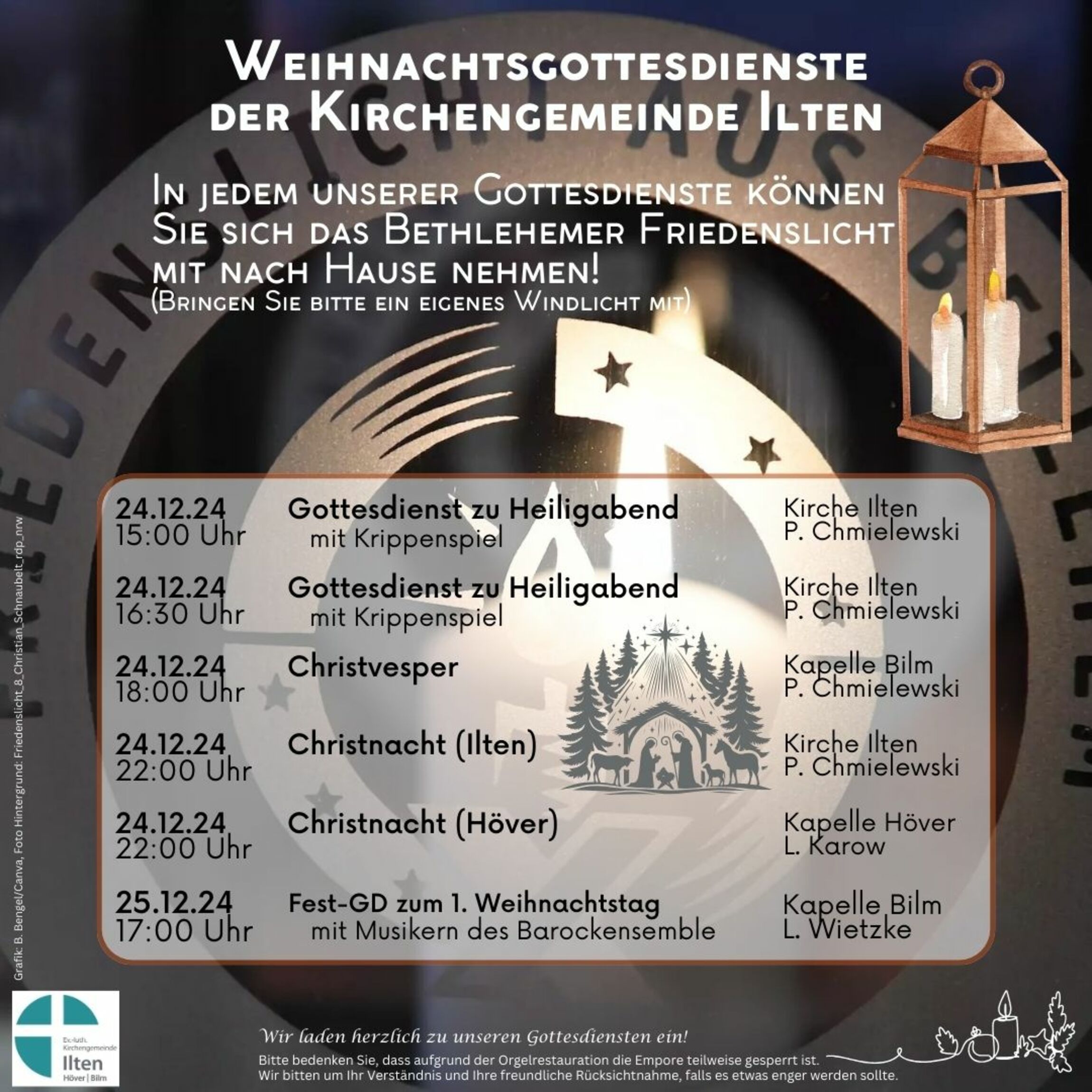 In den Weihnachtsgottesdiensten in Ilten kann dieses Jahr auch das Friedenslicht aus Bethlehem mit nach Hause genommen werden.