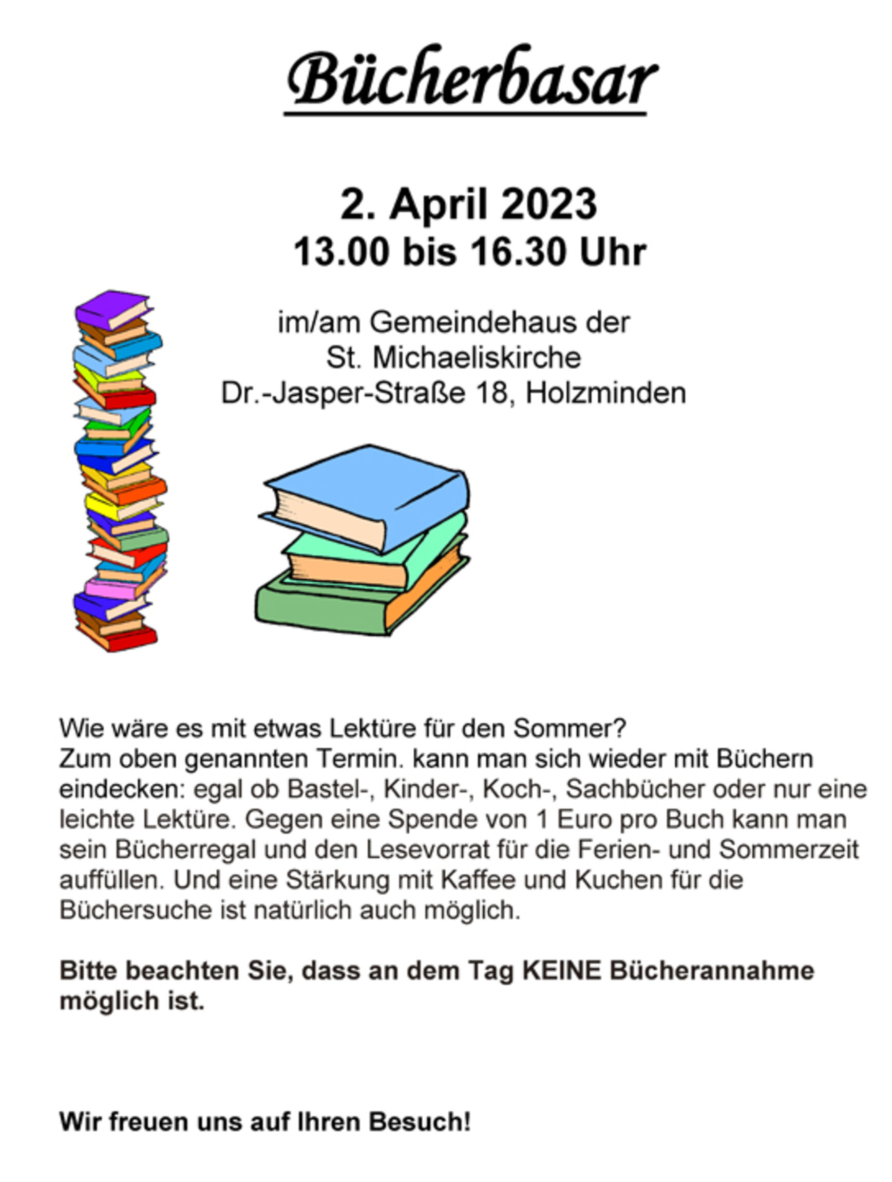 Bücherbasar in Michaelis am 02. April 2023