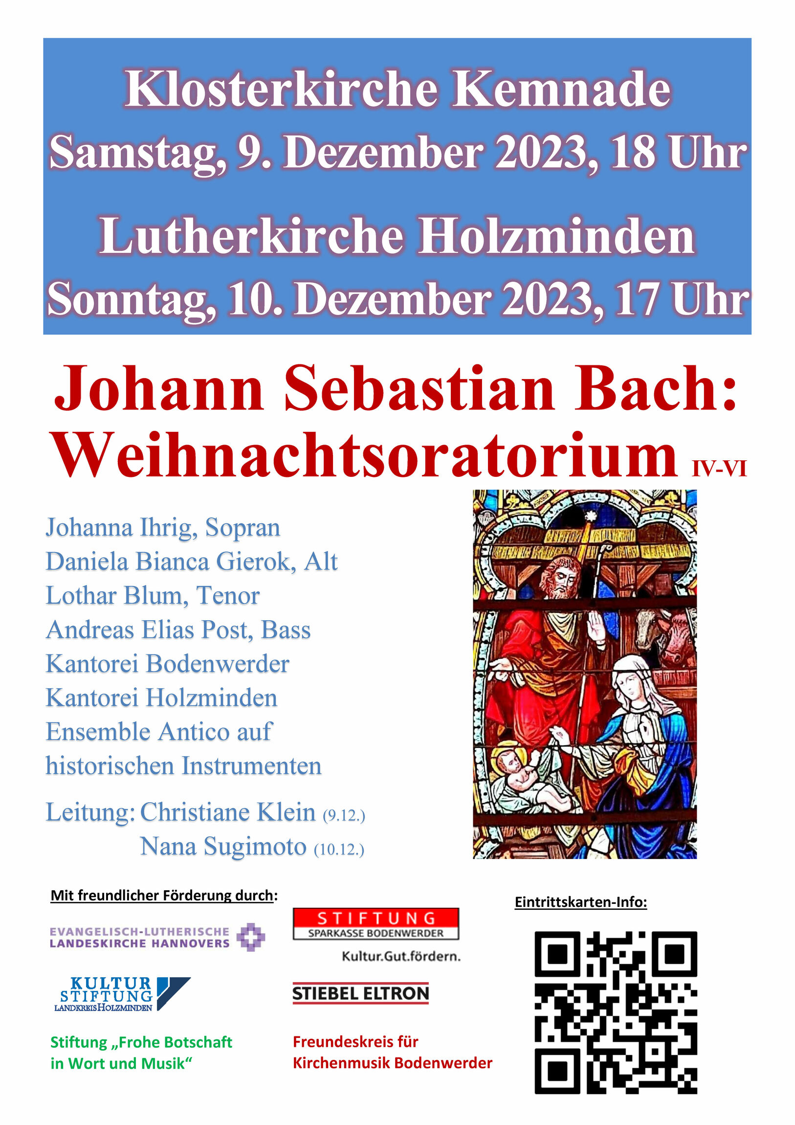 Plakat Bachkonzert im Dezember 2023 in Bodenwerder und Holzminden