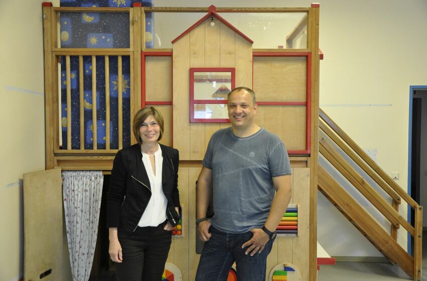 Srengelfruechte 2019: Landessuperintendentin Birgit Klostermeier und Denis Fürst. Leiter des u Besuch im Ev. Kindergarten, Quakenbrück.